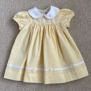 Vintage Simi baby girls peter pan collar yellow dress with daisies, size 12m